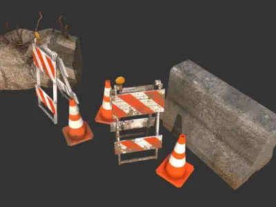 Barricade Cones Concrete Divider Pack Low-poly 3D model