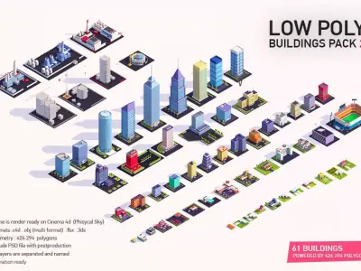 Low Poly Buildings City Pack 2 Low-poly 3D model