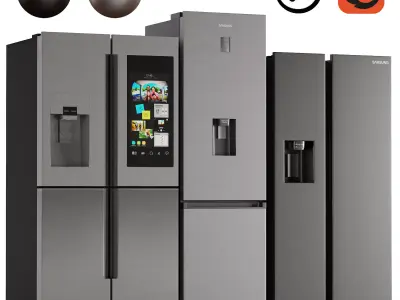 Samsung Triple Refrigerator Low-poly 3D model