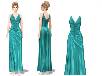 One Piece Blue Satin Evening Gown Dress Low-poly 3D model