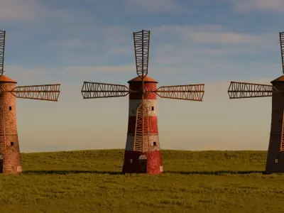 Tower mill windmill PBR model low poly game asset Low-poly 3D model