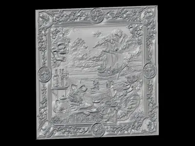 Bar Scene Relief with Cat and Gentleman 3D print model