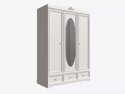 Children Decorated Wardrobe with Mirror and Drawers 3D model