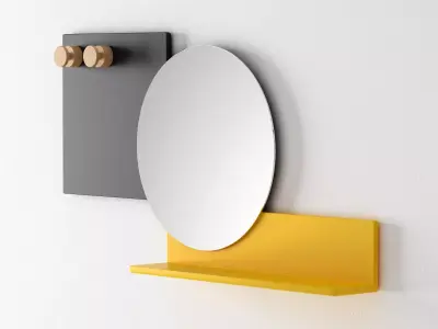 Piers wall shelf with mirror and chair 3D model