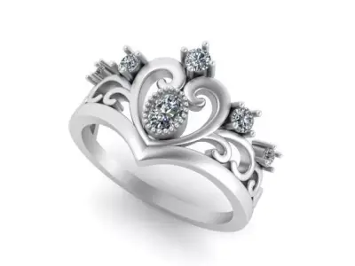 Women solitaire crown ring 3dm stl render detail 3D print model 3D print model