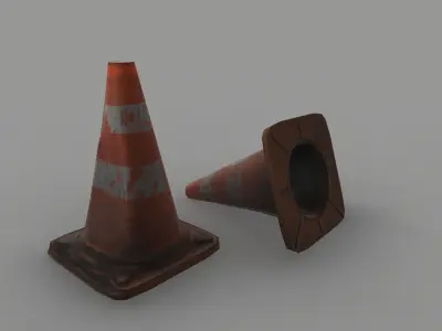 Damaged Traffic Road Cone - 3D VR  AR  game ready  Low-poly 3D model