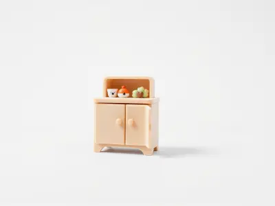 Playful Kitchen Cabinet with Rounded Doors Low-poly 3D model