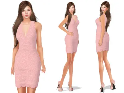 Lacy Pink Dress Low-poly 3D model