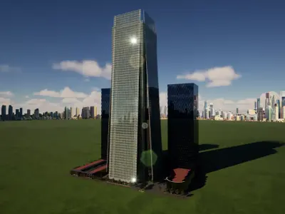 Office complex Financial district concept 3D architectural model Low-poly 3D model