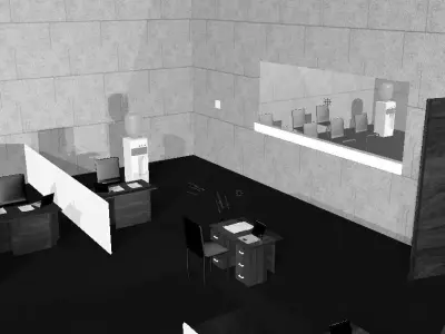 Office room with desks and chairs Low-poly 3D model