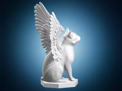 Cat with Wings Mythical Creature Statue 3D print model