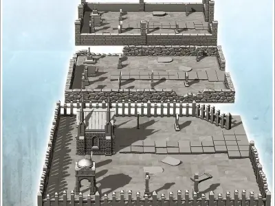 Set of cemetery squares with low walls tombs and mausoleum 2 - W 3D print model