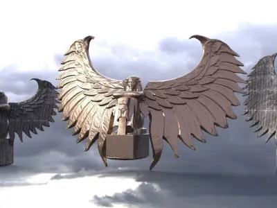 Dark Egyptian Winged Deity Statue 3 designs 3D model