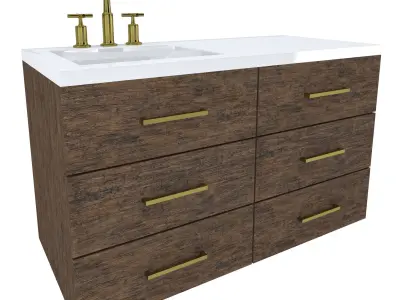 Vanity bathroom with drawers and brass faucet 3D model