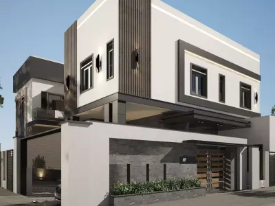 Villa exterior design  Low-poly 3D model