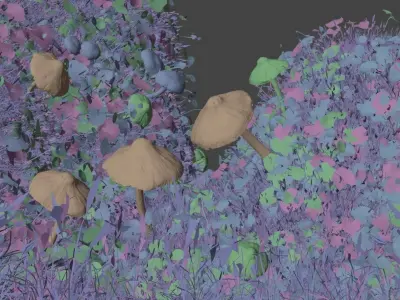 Mushroom Road Scene Low-poly 3D model