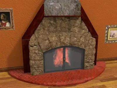 Fireplace door in stone wall Low-poly 3D model