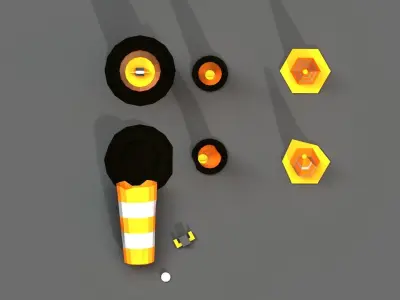 Post Apocalyptic Road Cones Pylons and Barrels Low-poly 3D model
