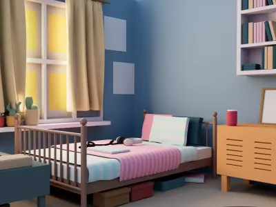 Little Bedroom Low-poly 3D model