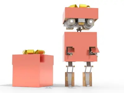 Gift Present Robot  Rigged PACKED Low-poly 3D model