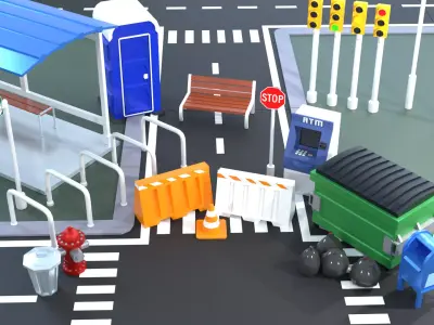 Low Poly City Street Essentials Pack Low-poly 3D model