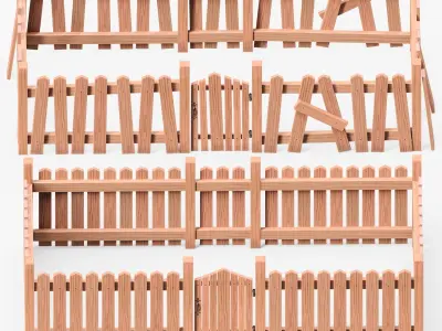 Stylized Wood Fence 3D model