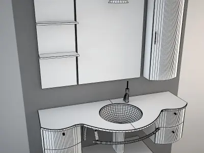 Glass wash-basin with cabinets mirror and lamp 3D model