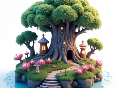 Enchanted Tree Haven 3D Paradise Island Low-poly 3D model