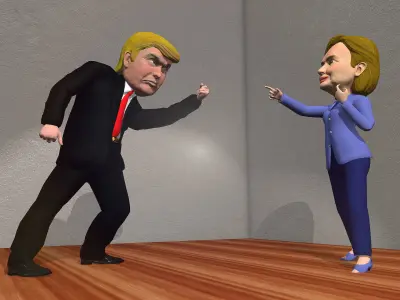 Trump and Hill caricature pack low poly Low-poly 3D model