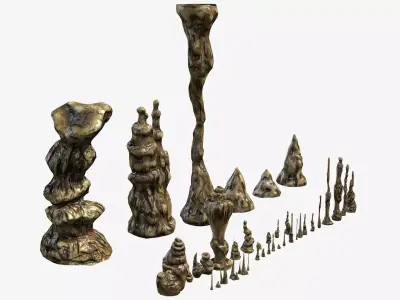 Stalagmites Set Low-poly 3D model