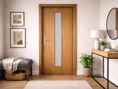 Light Oak Interior Door with Vertical Frosted Glass Panel Low-poly 3D model