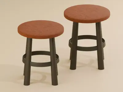Classic Round Stool Low-poly 3D model