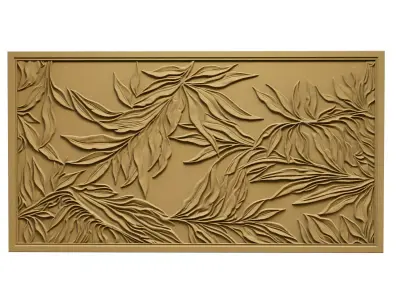 Modern Willow Leaves Relief Wall Decor Set STL Mural CNC 399 3D model