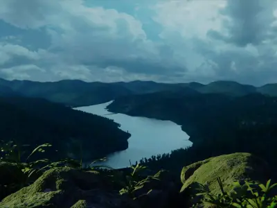 Scottish lake in large scale Low-poly 3D model