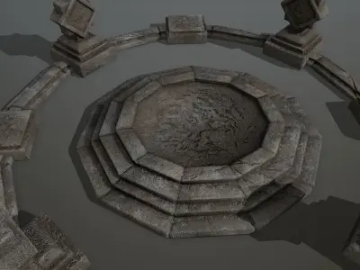 temple 2 circular stone structure Low-poly 3D model