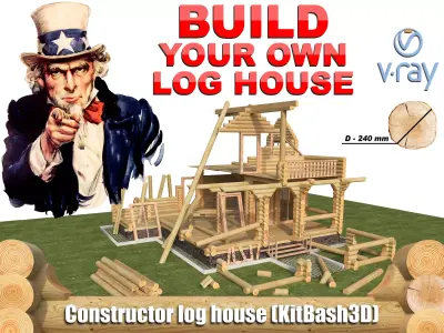 Log house constructor kitbash 3D model