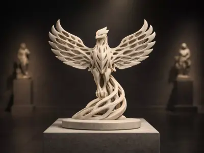 Aetherwing Phoenix  Futuristic Lattice Winged Sculpture 3D print model