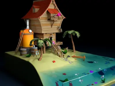 3D Tropical cartoon  house 3D model