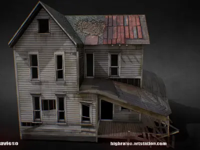 Destroyed house Low-poly 3D model
