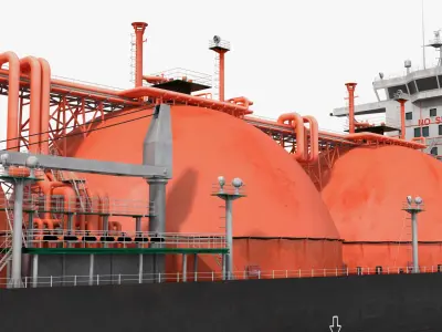  LNG Carrier Ship with Four Orange Dome Tanks Red 