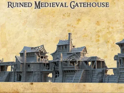 Ruined Medieval Gatehouse Tabletop Terrain 28 MM 3D print model
