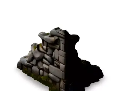 Stylized Crumbling Stone Wall Section Low-poly 3D model