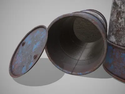 Barrels blue rusty Low-poly 3D model