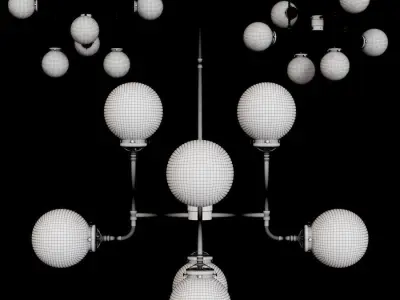 RH BISTRO GLOBE MILK GLASS CHANDELIER 8-LIGHT Nickel and Black 3D model