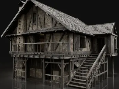 ENTERABLE AAA NEXT GEN MEDIEVAL CITY TOWN HOUSE HUT BUILDER 3D Model Pack