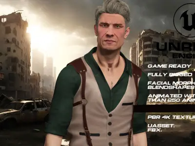 Zombie Hunter  full rigged - game ready - animated Low-poly 3D model