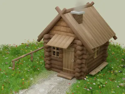 Wooden House Low-poly 3D model