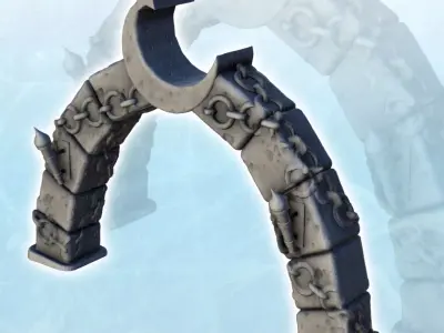 Arch with torches and chains with crescent-shaped badge 1 - Medi 3D print model