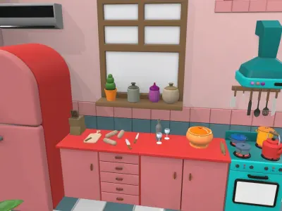 Isometric cartoon kitchen room 02 3D model