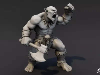 Ogre Warrior Battle Roar Statue Low-poly 3D model
